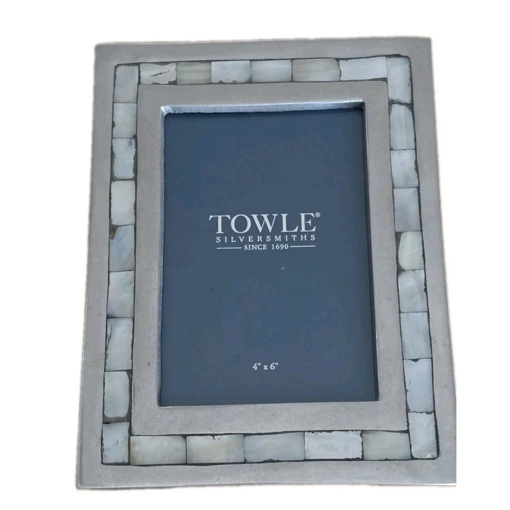 Towle Silversmiths 4x6 Silver Mother of Pearl Mosaic Brick Inlay Photo Frame